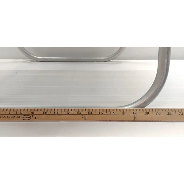 Vintage Macrame Woven Seat Aluminum Folding Lawn Chair For Sale - Image 10 of 10