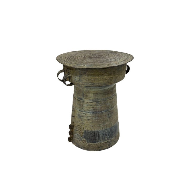 Cast Bronze Rain Drum With Elaborate Detail Patina Finish For Sale - Image 6 of 11