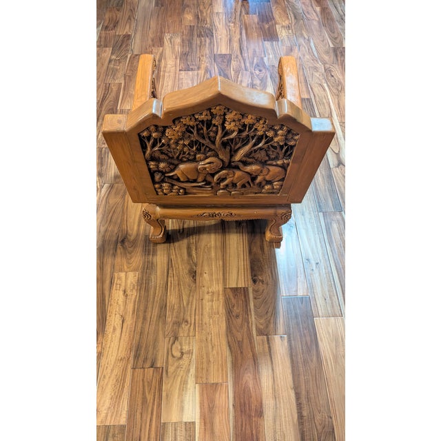 Pure Forest Teakwood Highly Engraved Thailand Living Room 8-Piece Antique Furniture With Glass Tops , Pillows and Cushions Included in Addition For Sale - Image 11 of 11