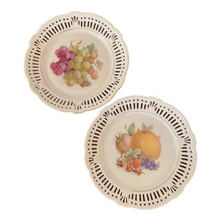 Circa 1952 Schwarzenhammer Germany Porcelain Reticulated Fruit Plates- Set of 2 For Sale