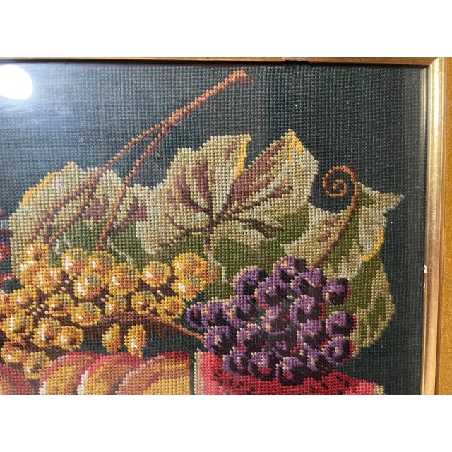 Vintage Original Hand Embroidered Still Life Fruit Sewn Needlepoint Art Sampler For Sale - Image 9 of 11