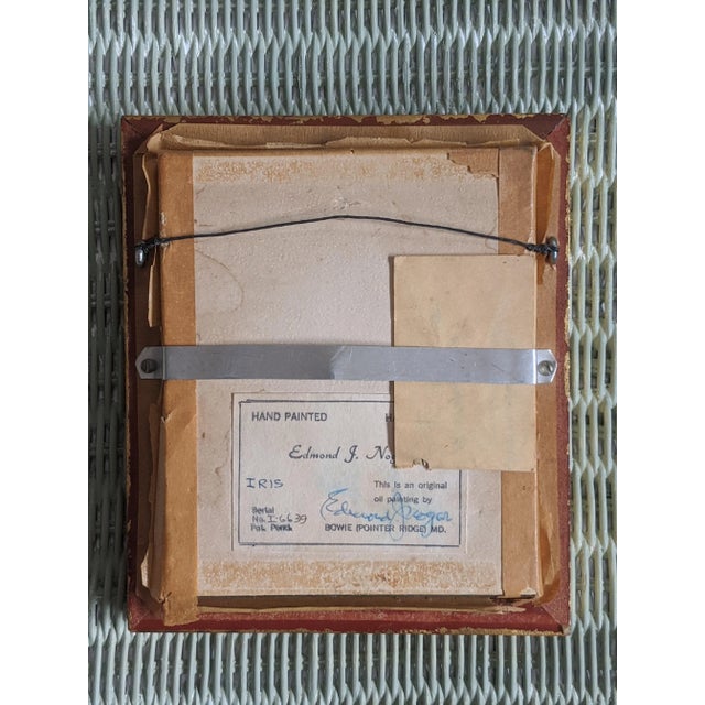 Wood Botanical Iris Flower Reverse Painted on Glass Signed by the Artist, Edmond Nogar For Sale - Image 7 of 15