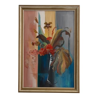 Vintage Mid-Century Floral Still Life Painting by Pete Hadley – Framed For Sale