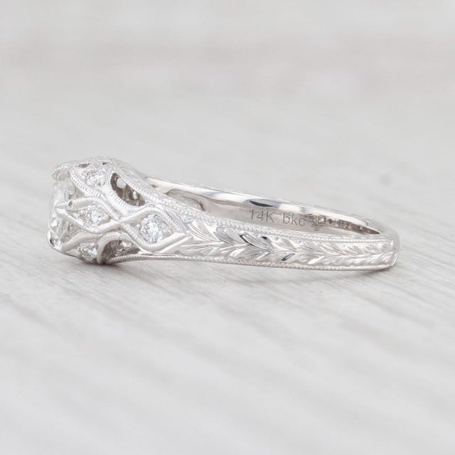 Modern Floral Diamond Engagement Ring 14k White Gold Size 6.5 Rose Cut Solitaire For Sale - Image 3 of 7