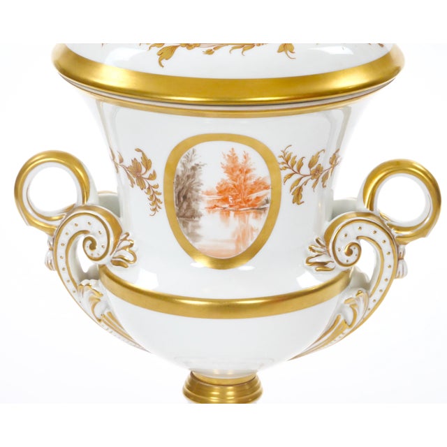 Ceramic Antique Large Old Paris French Decorative Covered Centerpiece Urn For Sale - Image 7 of 12