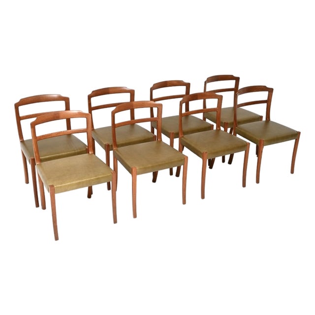 Vintage Danish Teak and Leather Dining Chairs from Ole Wanscher, 1960, Set of 8 For Sale