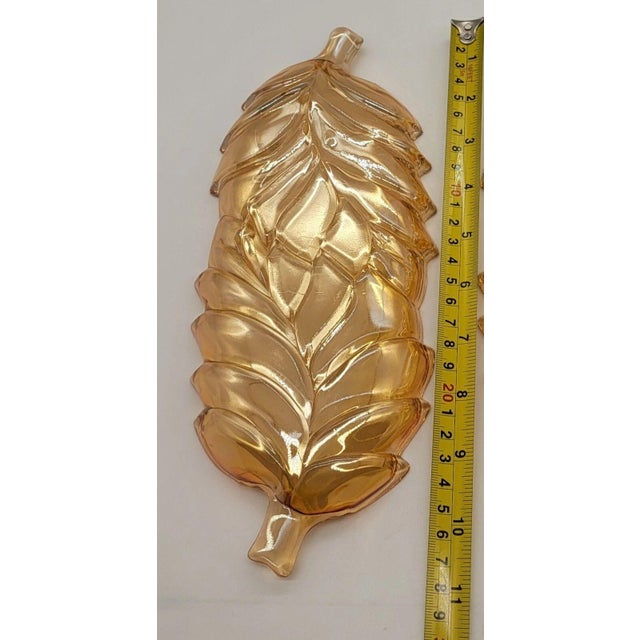 Indiana Glass Company Indiana Glass Amber Carnival Glass Leaf Snack Dish 11" X 4.5" Vintage 1950s-1970 For Sale - Image 4 of 4