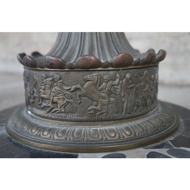 Metal Antique Wrought Iron Marble Slag Glass Tiffany Style Floor Lamp For Sale - Image 7 of 12