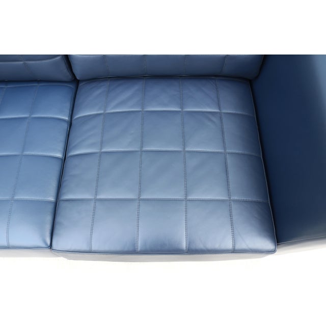 MCM Style Mark Goetz for Bernhardt Design Moreau Sofa in Navy Blue Leather For Sale - Image 13 of 18