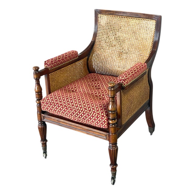 Regency Style Mahogany and Cane Bergere Armchair, Theodore Alexander Althorp Living History For Sale