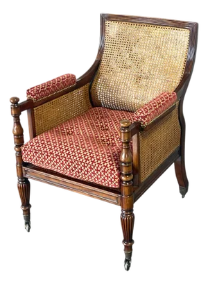 Regency Style Mahogany and Cane Bergere Armchair, Theodore Alexander Althorp Living History