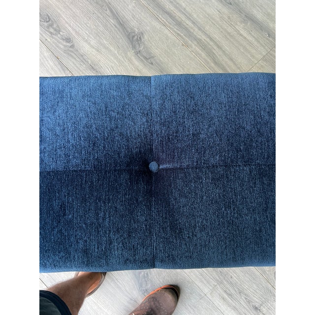 Vintage Brass and Navy Blue Chenille Bench For Sale In Miami - Image 6 of 9