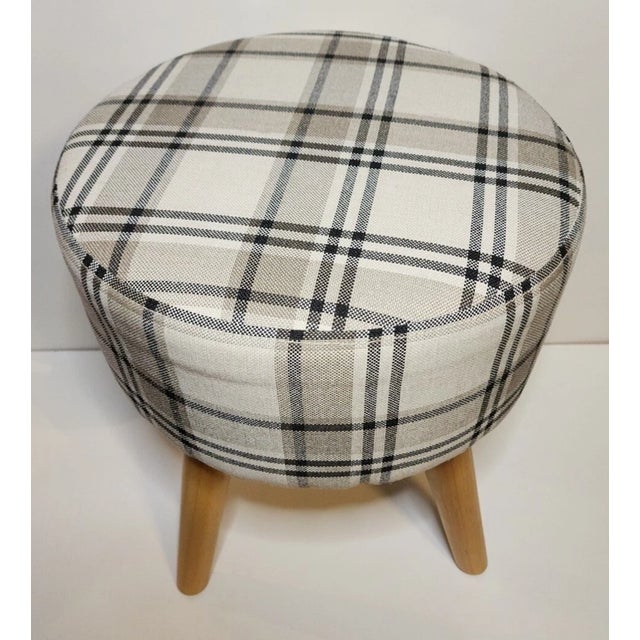 Mid-Century Modern Vintage Plaid Upholstered 4-Legged Ottoman Footstool For Sale - Image 3 of 4