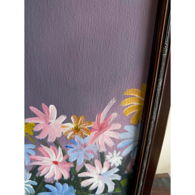 Wood Original 1993 Folk Art Acrylic Painting Woman With Flowers Caribbean Style Portrait For Sale - Image 7 of 9