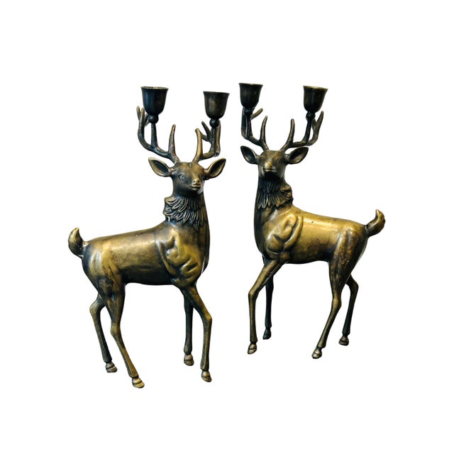 Vintage Mid-Century Modern Brass Abstract Sculptural Candelabras in the Style of Curtis Jere & Walter Bosse – Modernist...