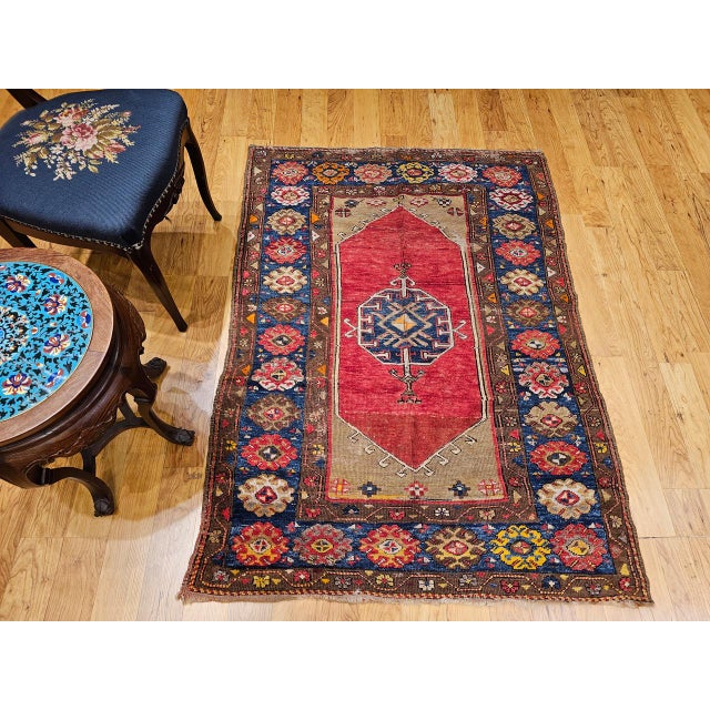 19th Century Handwoven Anatolian Village Area Rug, Wool, Vegetable Dyed, 4' x 5' For Sale - Image 14 of 18