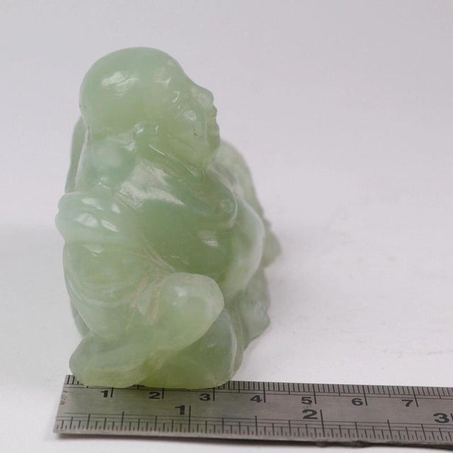 Chinese Carved Green Jade Maitreya Laughing Buddha Figure For Sale - Image 14 of 15