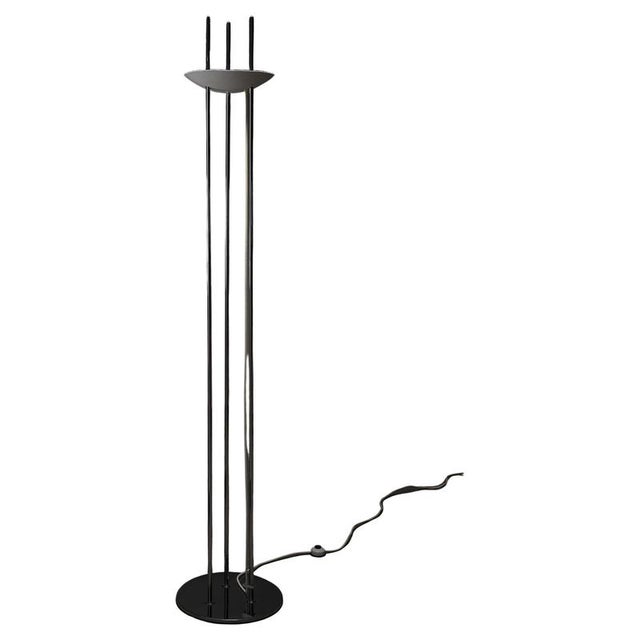 White Vintage Three Rod Chrome Floor Lamp with White Bowl Shade, 1980 For Sale - Image 8 of 8