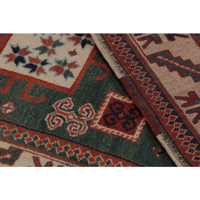 Rug & Kilim’s Kazak-Inspired Rug, Tribal Geometric Patterns in Green & Red For Sale - Image 10 of 10