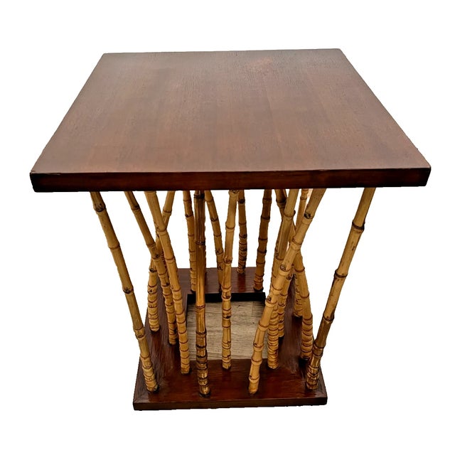 Wood Mid-Century Side Table Hollywood Regency Bamboo & Wood Forest-Base For Sale - Image 7 of 12