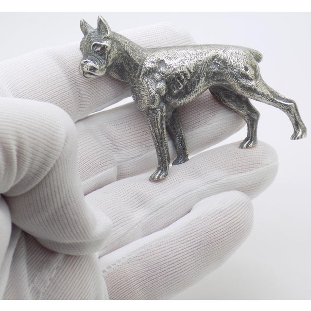 Charming vintage Italian Boxer dog figurine in Continental Silver 800, entirely handmade with remarkable craftsmanship....