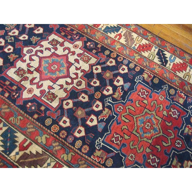 1900s Blue Navy Geometric Antique Nw Persian Rug 3.08 X 10.04 Handknotted Wool Carpet For Sale - Image 4 of 5