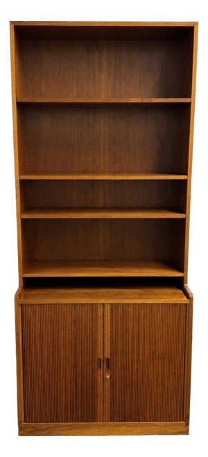 Rare Danish Modern Teak Tambour Door Bookcase by Willy Beck for Morten Olsen, Circa 1960's