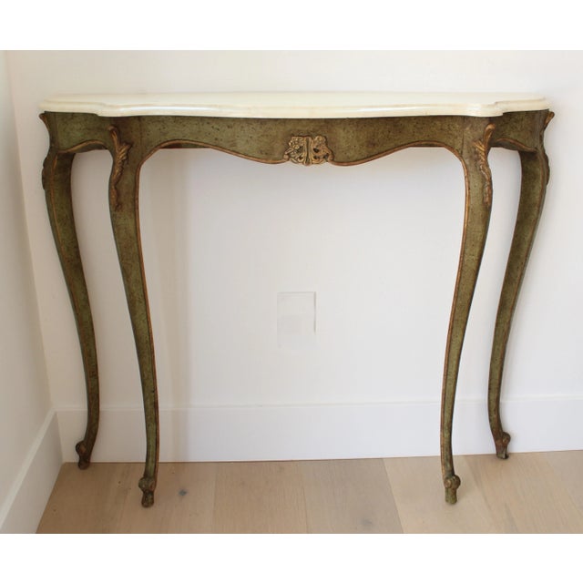 Mid-Century Modern 1960's Antique Carved Demilune Marble Top Console/Mirror For Sale - Image 3 of 7