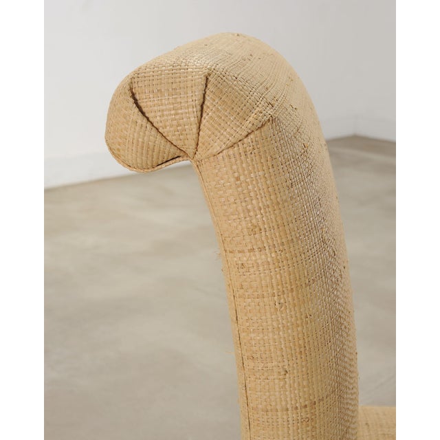 Wood Pair of Skirted Scroll-Back Woven Raffia Slipper Chairs For Sale - Image 7 of 18