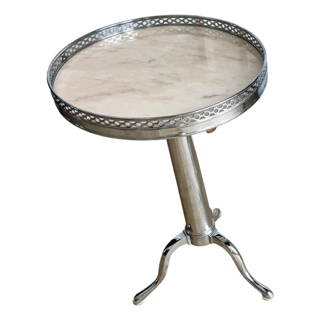 French Jansen-Style Adjustable Height Martini Table in Chrome, Brass & Marble, Circa 1970s For Sale