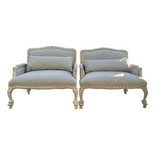 Late 20th Century Pair Twisted Rope Wood Carved Arm Chairs For Sale