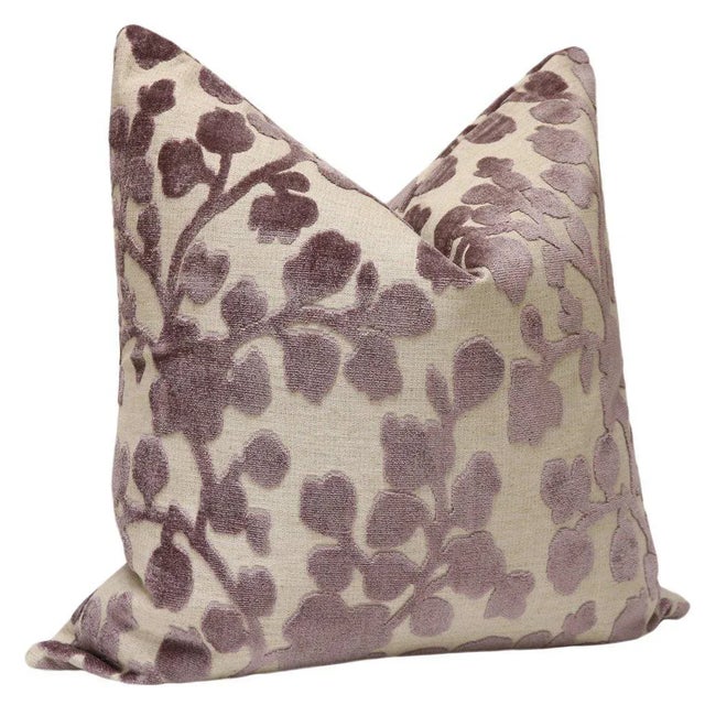 Contemporary 22" Smokey Lavender Blossom Cut Velvet Pillows - a Pair For Sale - Image 3 of 5