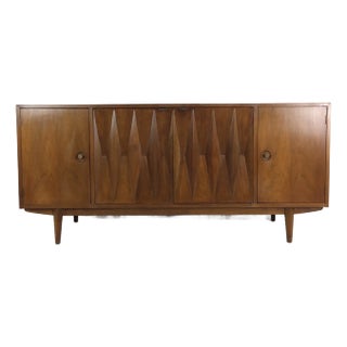 Mid Century Modern Credenza With Unique Diamond Front Cabinet Doors by Albert Parvin for American of Martinsville For Sale