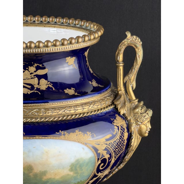 Antique French Cobalt Blue Porcelain Urn Vase by E. Collot, 1880s For Sale - Image 6 of 12