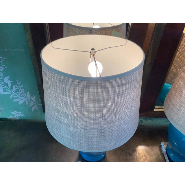 2020s Contemporary Pair of Turquoise Ceramic Table Lamps For Sale - Image 5 of 10