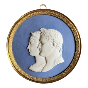 Antique Early 19th Century Sevres Bisque Jasperware Portrait Plaque of Napoleon Bonaparte and Empress Josephine in Gilt Ormolu Frame