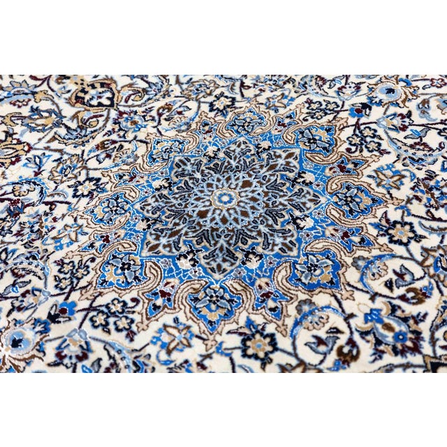 Beige Middle Eastern Hand-Knotted Nain Rug with Lachak-Toranj Medallion in Silk For Sale - Image 8 of 13