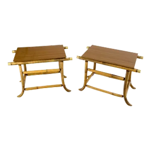 Pair of Ficks Reed Attributed Reed Bamboo End Side Tabled Stands Mid-Century