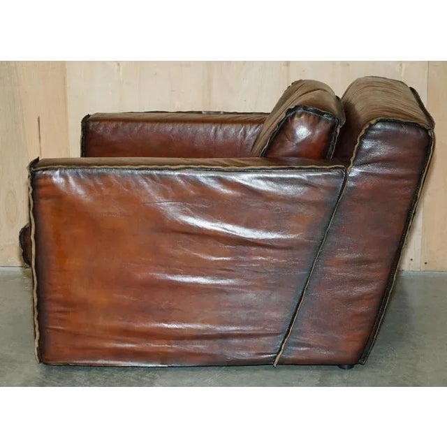 Art Deco Whisky Brown Leather Club Armchairs, Set of 2 For Sale - Image 12 of 18