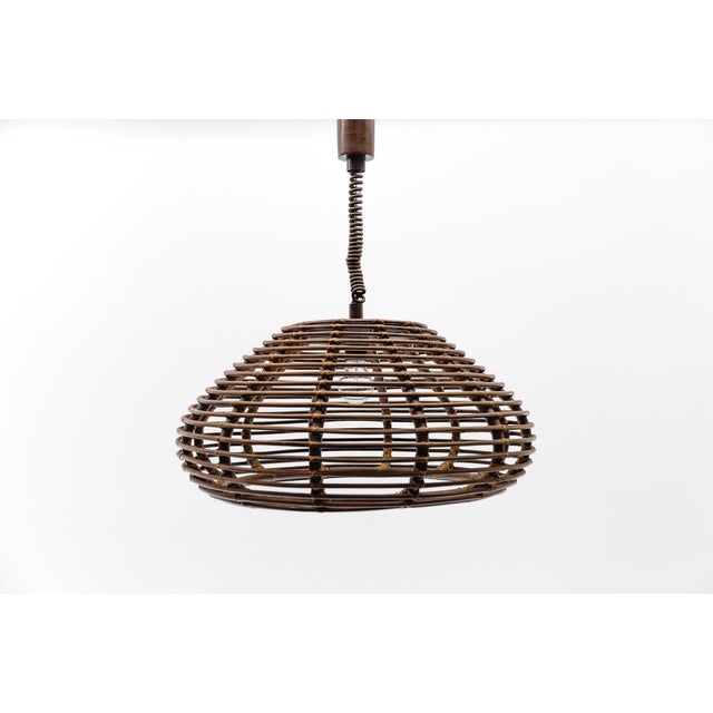 French Provincial Handmade Adjustable Rattan Pendant Lamp, 1960s For Sale - Image 10 of 10