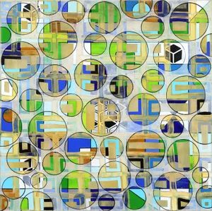 ''Pattern Green 21-1'' Contemporary Pattern Oil Painting by Petra Rös-Nickel