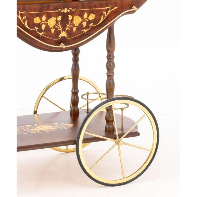 Italian Burlwood and Marquetry Drop Leaf Bar Cart For Sale In New York - Image 6 of 10