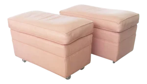 Mid-Century Modern Pink Ombre Leather Ottomans on Casters - A Pair