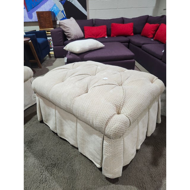 Elevate your living space with this sophisticated Henredon tufted ottoman with matching stool, a timeless pairing that...
