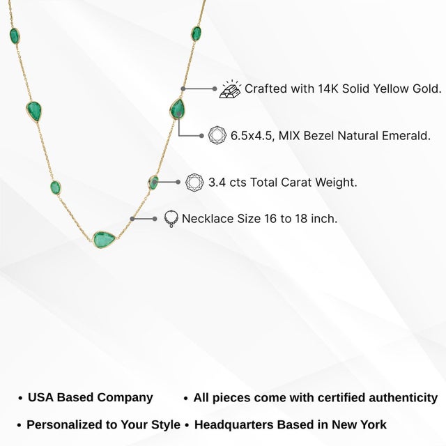3.4Carat Natural Zambian Emerald Station Bezel Necklace in 14k Yellow Gold For Sale - Image 12 of 17
