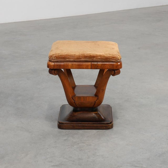 Art Deco Walnut Stool with Fabric, Italy, 1920s For Sale - Image 11 of 11