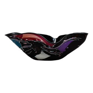 Stephen Nelson 1993 Signed Abstract Studio Art Glass Flute Centerpiece Bowl Vase For Sale