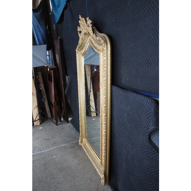 20th Century French Louis XVI Giltwood Dressing Floor Pier Mirror Beveled Glass For Sale - Image 6 of 12