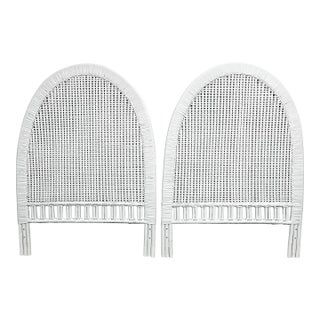 Vintage Arched Woven Rattan Twin Headboards- A Pair For Sale
