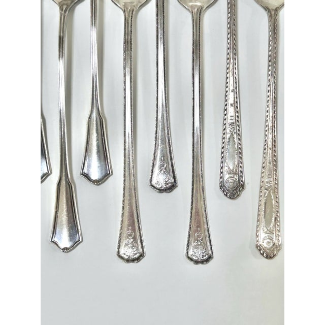 Vintage silverplate long handle iced tea spoons, set of 13 with mixed classic patterns, ideal for iced tea, cocktails,...
